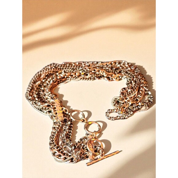 Stella & Dot Gold Tone Multi-Strand Necklace – Layered Chains & Rhinestones - Picture 3 of 5